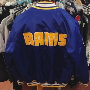 LA Rams Blue Satin Starter Bomber Jacket